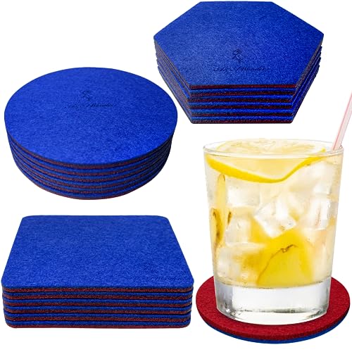 A&A Wonders Premium Felt Coasters for Drink, Absorbent Felt Protects Furniture, Table, Anti Slip, Absorbent, Suitable for Drinks & All Table Types (Wine Red/Royal Blue, All 3 Style, 6 of Each Style) - color: Wine Red/Royal Blue, size: All 3 Style, 6 of Ea