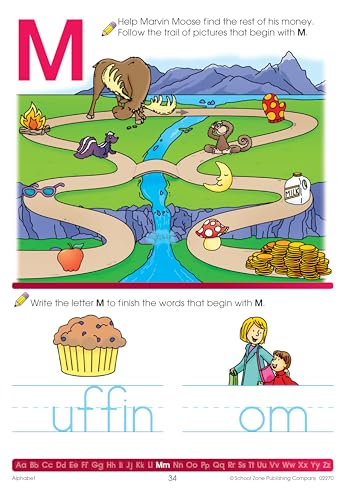 School Zone Alphabet Workbook: 64 Pages, Pre-K, Preschool, ABC's, Letters, Tracing, Alphabetical Order, Ages 3 to 5 (Get Ready! Book Series)