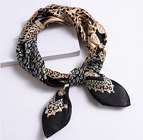 ANDANTINO 100% Mulberry Silk Scarf -21” Square Neckerchief with Gift Packed - color: Gold &Black