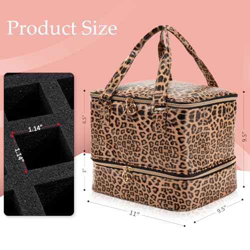 Uross Nail Polish Organizer Bag Holds 42 Bottles Nail Polish & Nail Lamp, Gel Nail Polish Organizers and Storage box for Nail Tech, Nail Kit Supplies Organizer Case - Leopard - color: Leopard, size: Large - 11 x 9.5 x 9.5 inch (42 bottles)