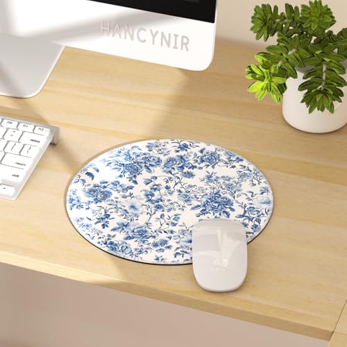 Hancynir Floral Flower Round Mouse Pad, Small Mousepad for Desk Office - color: Blue Florals Plants