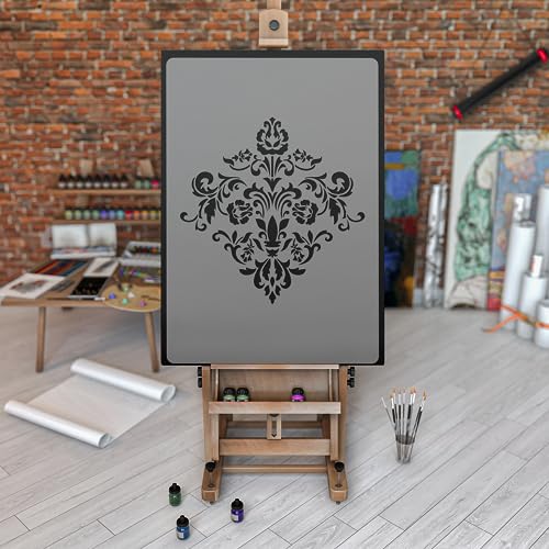 NAKLEO Reusable Plastic Wall Stencil - 59x95cm / 23" x 37" - Damask Ornament Orient - Large Wallpaper Pattern Painting DIY Art Craft Template - Fabric Furniture Wood Canvas - color: Semi Transparent Stencil, size: 23" x 37"