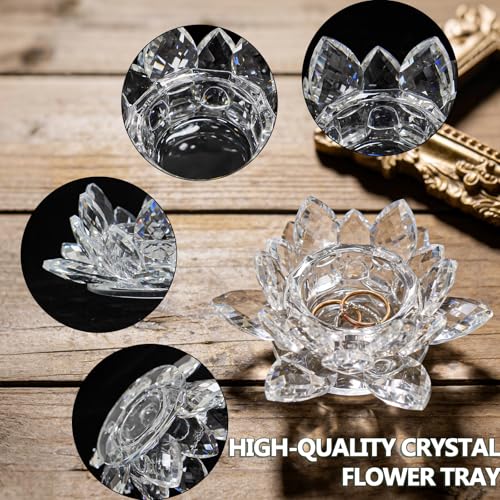 Crystal Lotus Jewelry Tray, 4.3" Floral Trinket Dish for Rings Earrings, Decorative Vanity Dresser Nightstand Organizer, Elegant Gift for Women (Clear) - size: 4.4"(w) - Clear