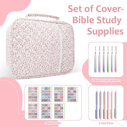 Bible Cover Case For Women,Large Bible Bag with Study Supplies,Quilted Bible Carrying Case for Girls,Portable Bible Case with Highlighter, Pens,Tabs,Bible Study Gifts for Women - size: Style C