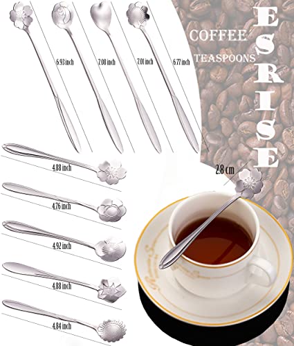 9 Pcs Flower Spoon Coffee Teaspoon, ESRISE Stainless Steel Tea Spoon (Silver) - color: Silver
