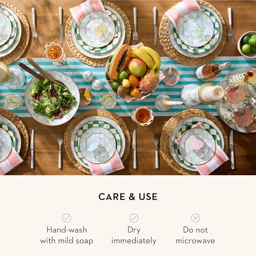 MACKENZIE-CHILDS Enamel Round Tray, Light-Blue-and-White Sky Check - color: Sky Check