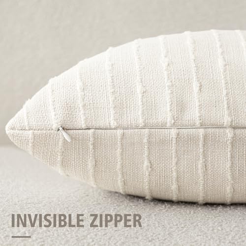 Foindtower Boho Striped Boucle Lumbar Throw Pillow Covers 12x20 Cream White - color: Cream White, size: 20" x 12" (Pack of 2)