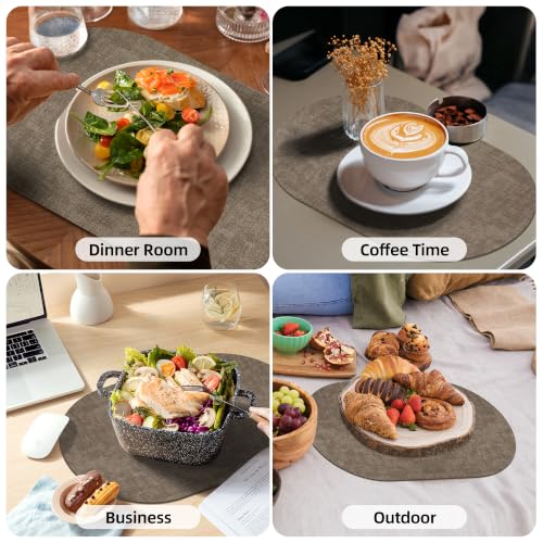 Placemats Set of 6, 17.7 x 11.8 Inch Oval Faux Leather Place Mats - color: R-drak Coffee