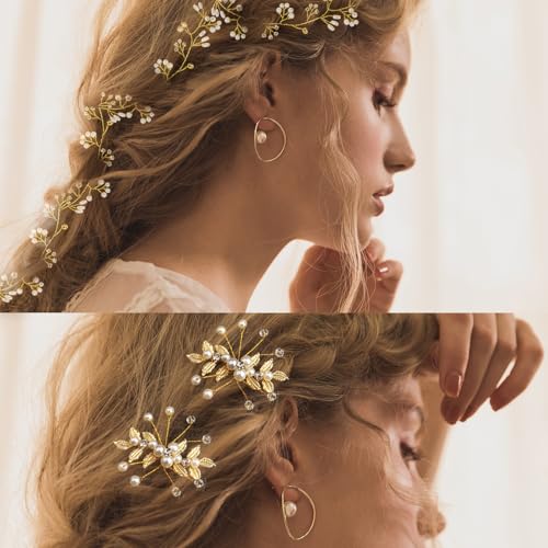 Sliver Brides Hair Vine Headband Head Pieces for Women - color: Gold