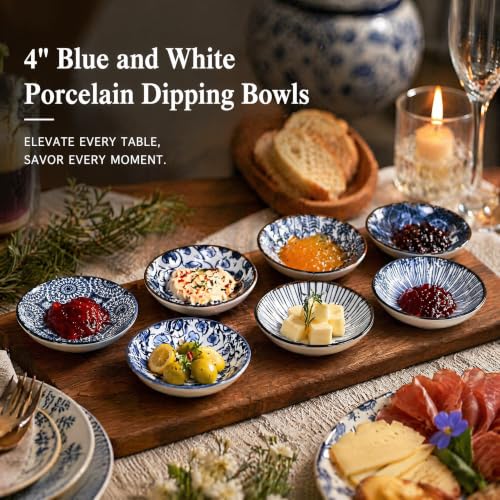 ZENFUN 12 Pcs Soy Sauce Dishes, Tiny Bowls, 3 oz Dipping Bowls for Condiment Sushi, Elegant Mini Bowl for Side Dish, Ketchup, Appetizer Plates, Ceramic, Blue and White - size: mini