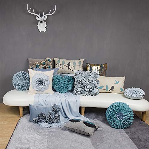 JWH Bird Throw Pillow Cover 14x24 Beige Turquoise Blue Grey - color: Teal Blue & Gray Plaid With Birds