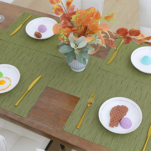 SHACOS Placemats Set of 8 Woven Vinyl Place Mats for Dining Table Wipe Clean Heat Resistant Washable Kitchen Table Mats (8, Olive Green) - color: Olive Green, size: Set of 8