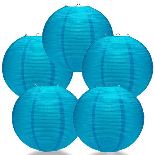 Quasimoon PaperLanternStore.com (5-Pack) 12 Inch Turquoise Blue Fine Line Premium Even Ribbing Paper Lantern, Extra Sturdy - color: Turquoise Blue Fine Line (5-pack), size: 12 Inch