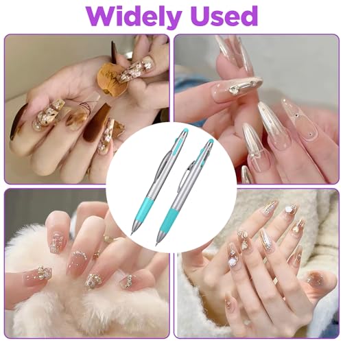 2PCS Nail Dotting Pen, 5-in-1 Nail Dotting Tool Ballpoint Pen Design Double End Nails Art Pens Dottings Tools Manicure Art Tools for Nails DIY Salon(Green)