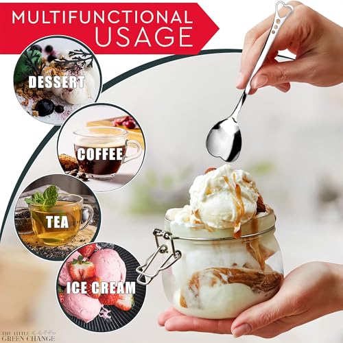 6 Pcs Heart Shaped Spoons for Ice Cream and Desserts, 5.6", Silver - color: 6 Pcs Silver Heart Shaped Spoons Set