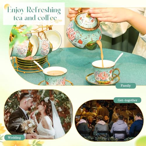 20 Pcs Adult Tea Party Set Porcelain with Metal Holder, Modern - style: Modern