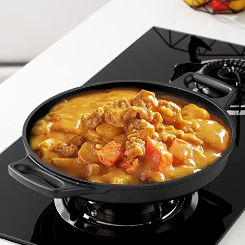 S·KITCHN Cast Aluminum Griddle Pan for Stovetop with Lid - Lighter than Cast Iron Skillet,Round Frying Pans Nonstick Grill Pan Dishwasher & Oven Safe,12IN - size: 12 IN