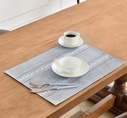 Wracra Cotton Linen Place Mats, Grey Embroidered Placemats Set of 4 - color: Hemstitched Grey, size: Placemats(Set of 4)