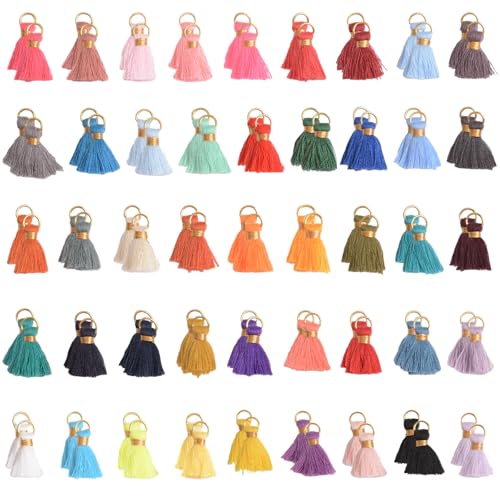 Mini Tassels Charm, 90 PCS Mixed Color Mini Tiny Handmade Craft Tassels Charms Handmade Craft Tassels for DIY Jewelry Necklace Making Accessorie - color: 45 Colors-2.4cm