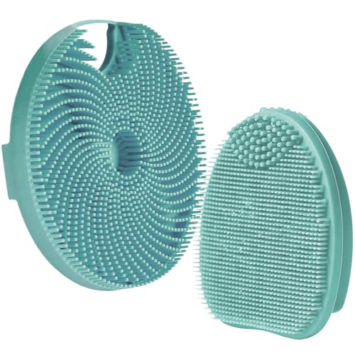 Soft Silicone Face Scrubber with Body Scrubber for Shower Gentle Exfoliating-Facial Exfoliator Scrubber Brushes for Sensitive Skin Deep Cleansing- Gift Women Men Skin Care Tool - color: ( Set)green+green
