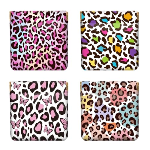 Peacoblue colorful leopard print Coin Purse,PU Leather Squeeze Pouch 4PCS - style: Colorful Leopard Print