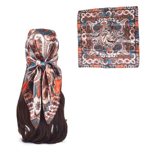 35 Inches Silk Head Scarf-Satin Hair Scarves Silk Bandana Scarf Headscarf for Women's Fashion Scarves - color: Cashews With Buddha-white
