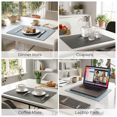 Romanstile Vinyl Placemats Set of 6, Reversible Faux Leather Wipeable Table Mats - color: Grey-sky Blue, size: PCS8