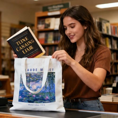 Art Canvas Tote Bag,Art Lovers Gifts,Aesthetic Tote Bag for Women. - color: White - Monet -2
