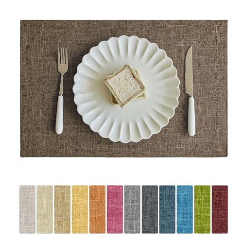 Softalker Faux Linen Cloth Placemats Set of 4-12 x 18 Inch, Brown - color: Brown, size: 4pc