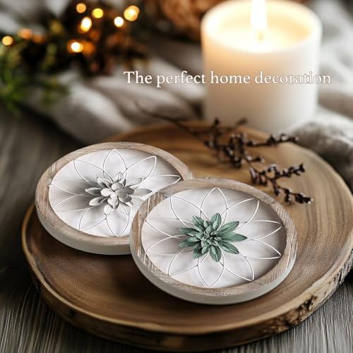 Nikyi 6 Pcs Rustic Wooden Metal Flower Art Ceramic Absorbent Coasters, Round Drink Coaster with Metal Holder and Cork Base, for Coffee Table Kitchen Bedroom Living Office Desk Home Decor or Gifts - color: Rustic Wooden Metal Flower Art