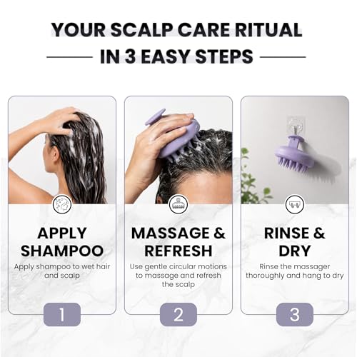 Silicone Scalp Massager – One-Piece Shampoo Brush for Scalp Massage & Shampoo Distribution – Gentle Scalp Brush for Wet & Dry Use (Purple) - color: Purple