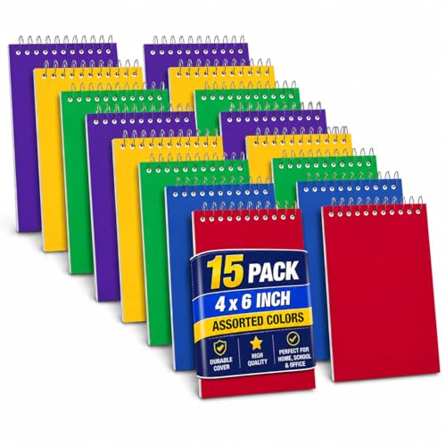 1InTheOffice Memo Pads 4 x 6, College Ruled Notepads, Assorted Colors, 50 Sheets per Pad, 15 Pack - size: 15 Pads