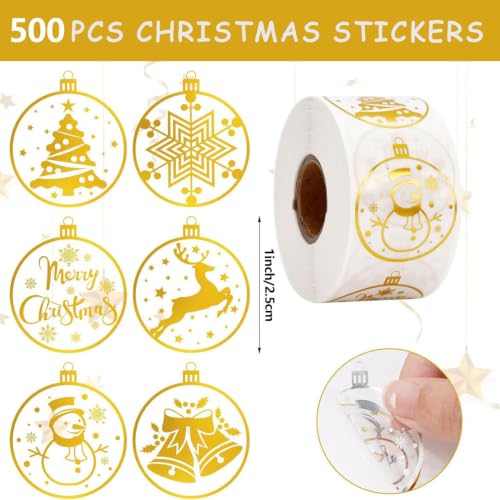 Gold Foil Christmas Ornament Roll Stickers Xmas Decor Gift Label Stickers - style: Gold Christmas