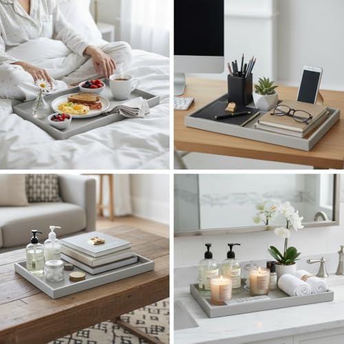 25 * 15 Inch Rectangular Ottoman Tray | Textured PU Leather, Waterproof & Heat-Resistant Storage for Coffee/Dining Tables, Sofa, Bed, Entertainment & Party (Tranquil Beige, 25 * 15in) - color: Tranquil Beige, size: 25" x 15" x 1.5"