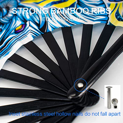 13" Large Rave Fan Bamboo, Folding Clack Hand Fans Foldable for Men Women, Poping Fan for EDM Festival Line Dance Decoration, (Space, Large 13") - color: Space, size: Large 13"