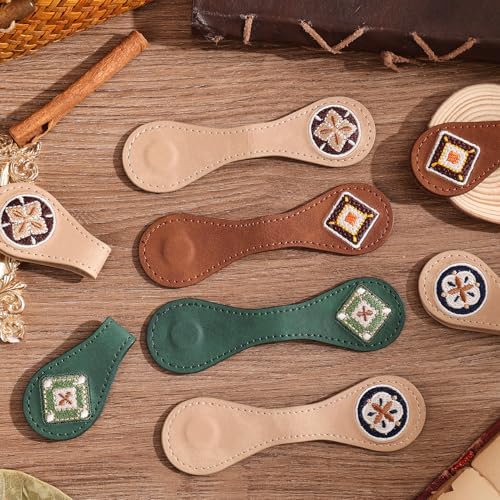 4PCS Vintage Magnetic Leather Bookmark, Leather Magnetic Bookmarks for Women, Magnetic PU Bookmarks Clip Book Accessories, Embroidery Pattern - style: Mixing Colors