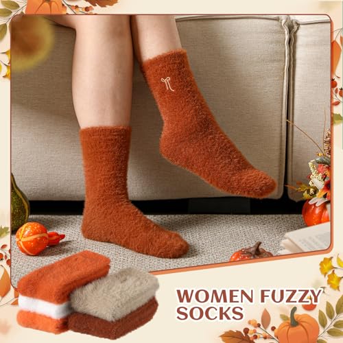 Geyoga 5 Pairs Fuzzy Bow Socks for Women Fluffy Slipper Gift - color: Orange