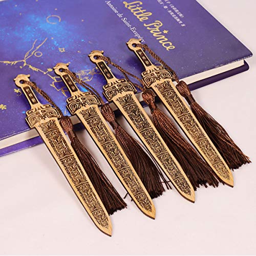 Handmade Natural Bamboo Bookmark with Beautiful Tassels,Vintage Style Bookmark is A Unique Gift for Teachers, Students, Men and Women - 4Pcs (Sword)