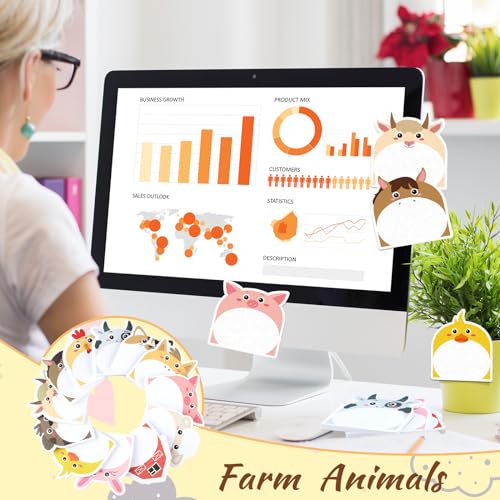 Yinder 24 Pads Farm Animal Sticky Notes, Kawaii Memo Self Adhesive - color: Multicolor, size: Vivid Animals