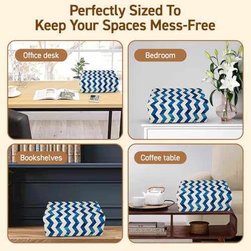 Perilla Home ﻿Home Decor Decorative Storage Wooden Box Small Wooden Organizer Tool Stash Card Craft Trinket Memory Keepsake Jewelry Box for Men and Women, Chevron, Gifts For All, Blue and Off White - color: Blue and off white Chevron
