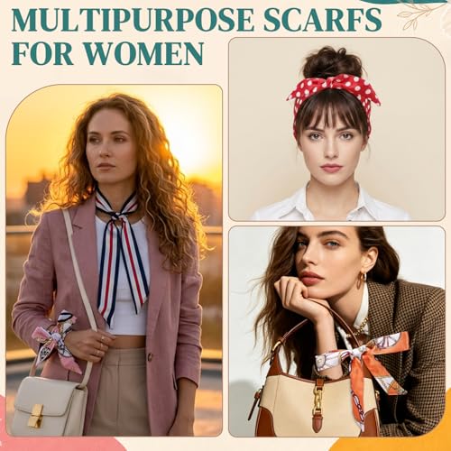 JATEBI Purse Scarf for Handbags 24 Pcs Women Head Scarf Set Narrow - color: Bright Colors Retro Mix