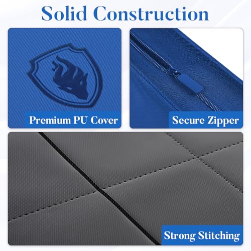 Premium Zip Card Binder 12 Pocket, Fabmaker 912 Pocket Trading Card Binder - color: Royal Blue, size: 12 Pocket - 15" x 13.6"