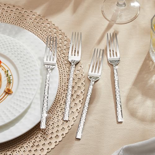 KINGSTONE 4-Piece Hammered Salad Forks Set, 7.25" 18/10 Stainless Steel - size: 4-Piece