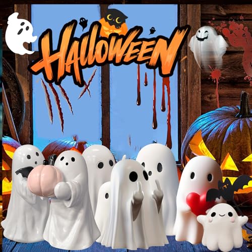 White Decorative Halloween Ghost Figurine (Red Heart Ghost) - color: Red Heart Ghost