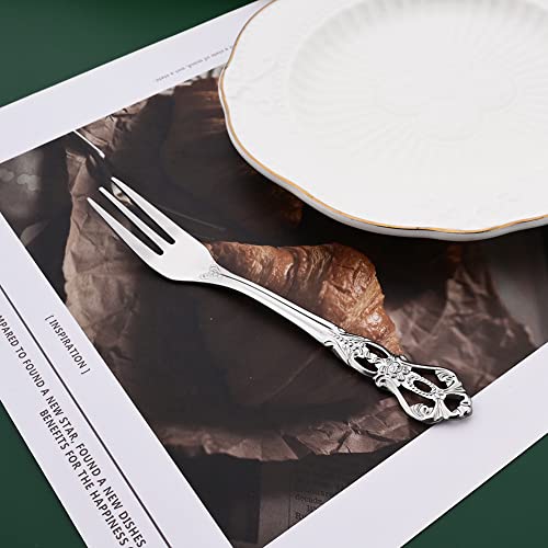 Cake Forks Set of 6 Stainless Steel Cocktail Forks, 3-Tine Portable Appetizer Small Forks, 5.1 Inch Dessert Forks Metal Fruit Salad Tasting Forks, Kitchen Silverware, Mirror Polished - size: Tea Fork 6 Pieces