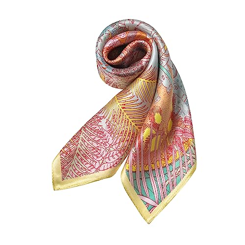 100% Mulberry Silk Scarf - 21" Square Lightweight Neckerchief, Gift Packed - color: Yellow