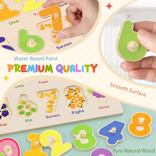 Zeoddler Wooden Montessori Puzzles for Toddlers, 3 Pack ABC, Number and Shape Puzzle for Kids, Preschool Learning Activities, Gift for Girls Boys