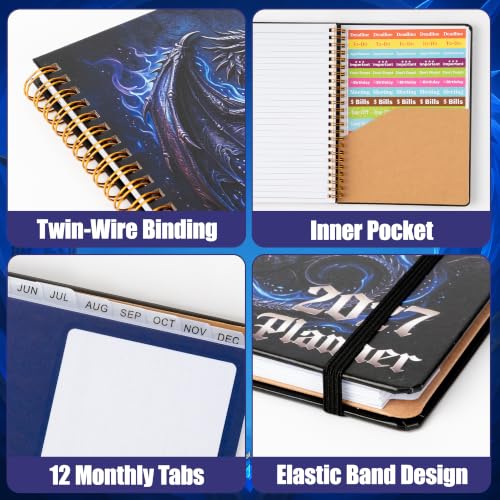 Xqumoi 2027 A5 Planner Dragon Blue Fire Weekly and Monthly Planner Gift - color: Blue Dragon 2027, size: A5