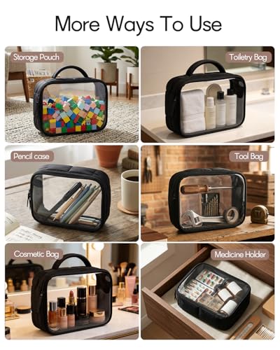 Moyad TSA Approved Toiletry Bag Clear Quart Size Travel Bags Makeup Bag - color: Puffer Black, size: 3 Pack, Handle