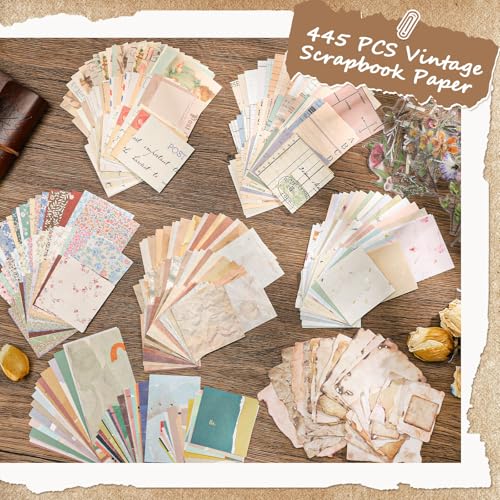 445 Pcs Vintage Scrapbook Paper with Floral Stickers for Junk Journal - color: Floral Pattern